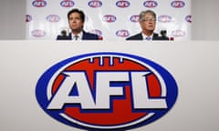 AFL Commission chairman Mike Fitzpatrick and AFL CEO Gillon McLachlan speak to the media after the Court of Arbitration for Sport handed down its decision.