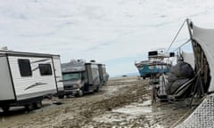 Mud covers the ground at the Black Rock festival site in Nevada.