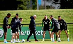 Mick McCarthy watches his players train before Republic of Ireland’s game against Switzerland on Thursday.