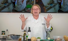 Celebrity Chef Rosemary Shrager demonstrating dishes from his new book at the Ely Food and Drink Festival 2018<br>MKDJGX Celebrity Chef Rosemary Shrager demonstrating dishes from his new book at the Ely Food and Drink Festival 2018