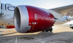 Close-up of part of a Virgin Atlantic plane