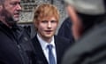 Ed Sheeran leaves federal court, Thursday, April 27, 2023, in New York. In a packed New York courtroom, a cheerful Ed Sheeran picked up his guitar Thursday and launched into a few bars of a tune that has him locked in a copyright dispute over Marvin Gaye's soul classic “Let's Get it On" . (AP Photo/Bebeto Matthews)