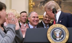 Donald Trump, Scott Pruitt<br>President Donald Trump shakes hands with Environmental Protection Agency (EPA) Administrator Scott Pruitt, center, before signing the Waters of the United States (WOTUS) executive order, Tuesday, Feb. 28, 2017, in the Roosevelt Room in the White House in Washington, which directs the Environmental Protection Agency to withdraw the Waters of the United States (WOTUS) rule, which expands the number of waterways that are federally protected under the Clean Water Act. (AP Photo/Andrew Harnik)