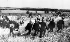 Police in anti-riot gear at miners' strike, Orgreave, 1984