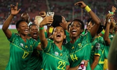 South Africa celebrate defeating Morocco at the 2022 Women's Africa Cup of Nations.