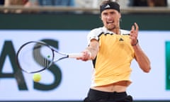 Alexander Zverev plays a forehand during his 6-4, 7-6(5), 6-3 victory over Alex De Minaur.