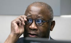 Former Ivory Coast president Laurent Gbagbo looks on before the start of his trial at the ICC on Thursday.