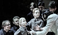 Lars Eidinger menaces the Little Princes puppets in Richard III at the Barbican.