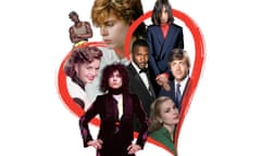 Composite of famous faces inside a red heart, for a piece about teenage crushes