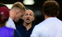 Steve Borthwick talks to his players during England’s defeat by Wales in Cardiff