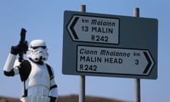 Star Wars filming - JJ McGettigan from the Emerald Garrison, a star Wars costuming club, in Malin Head, Co Donegal Ireland, as filming for the next Star Wars movie will take place there.