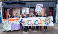 Jane Clendon (left) and Charlotte Gerada (fifth from right) with fellow protestors outside the former Joiner's Arms on Hackney Road, east London on Saturday, January 31, 2015. They are campaigning against the closure of gay and lesbian bars and clubs in London and the loss of LGBT history. As property prices soar they are being turned into luxury flats. Photograph: Frantzesco Kangaris Commissioned for SOCIETY