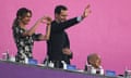 TOPSHOT-ASIAD-2022-2023-HANGZHOU-OPENING<br>TOPSHOT - Syria's President Bashar al-Assad (C) and his wife Asma al-Assad (L) attend the opening ceremony of the 2022 Asian Games at the Hangzhou Olympic Sports Centre Stadium in Hangzhou in China's eastern Zhejiang province on September 23, 2023. (Photo by Philip FONG / AFP) (Photo by PHILIP FONG/AFP via Getty Images)