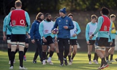 Steve Borthwick instructs his players during a training session at Pennyhill Park