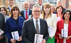 Labour Party Launch General Election Manifesto<br>MANCHESTER, ENGLAND - JUNE 13: Labour Party leader Sir Keir Starmer poses with Rachel Reeves, Shadow Chancellor of the Exchequer (L), Angela Rayner, Deputy Leader (2nd R) and his shadow cabinet as Labour launch their general election manifesto on June 13, 2024 in Manchester, United Kingdom. Labour is consistently leading the polls by over 20 points, according to the latest YouGov data. (Photo by Anthony Devlin/Getty Images)