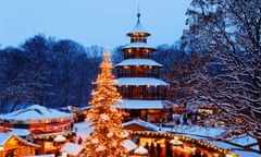 Christmas market near Chinese Tower, English Garden, Munich, Bavaria, Germany