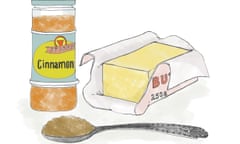 Jar of cinnamon and packet of butter illustration