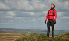 On a lookout point in cycling gear in Yorkshire Dales