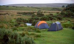 Two tents by a stream on Dartmoor