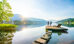 View of the glassy, serene lake.