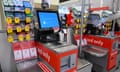 A checkout terminal hit by IT issues is seen at a Coles store in Canberra