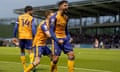 Stephen McLaughlin celebrates scoring for Mansfield at Northampton