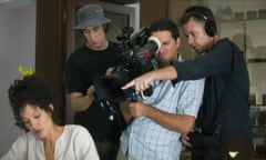 Michael Winterbottom (right) directs Angelina Jolie (left) in A Mighty Heart. 