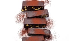 Slices of chocolate pave with a dusting of cocoa powder