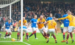 Motherwell v Rangers, Ladbrokes Scottish Premiership - 26 Aug 2018<br>Editorial use only. No merchandising. For Football images FA and Premier League restrictions apply inc. no internet/mobile usage without FAPL license - for details contact Football Dataco
Mandatory Credit: Photo by Malcolm Mackenzie/ProSports/REX/Shutterstock (9808413u)
Peter Hartley (#6) of Motherwell FC celebrates after scoring in injury time to equalise during the Ladbrokes Scottish Premiership match between Motherwell and Rangers at Fir Park, Motherwell
Motherwell v Rangers, Ladbrokes Scottish Premiership - 26 Aug 2018