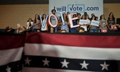 People listen as Democratic presidential nominee Hillary Clinton speaks during a North Carolina rally at Wake Technical Community College Tuesday in Raleigh, North Carolina.