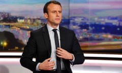 Former French Economy Minister, founder and president of the political movement "En Marche !" (On the move!) and candidate for France's 2017 presidential elections Emmanuel Macron poses prior to a broadcast interview on a set of French TV channel TF1, on February 1, 2017 in Boulogne-Billancourt, near Paris. / AFP PHOTO / Patrick KOVARIKPATRICK KOVARIK/AFP/Getty Images