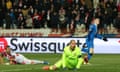 Rangers’ Ryan Kent wheels away in celebration after putting the visitors level on the night which restored their 3 goal advantage on aggregate.