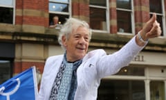 Sir Ian McKellen leads the annual pride parade in Manchester<br>29 Aug 2015, Manchester, Greater Manchester, England, UK --- Manchester, United Kingdom. 29th August 2015 -- Actor Sir Ian Murray McKellen leads the annual Manchester pride parade through the city center. -- Actor Sir Ian McKellen and soap celebrities from Coronation Street and Holby City join the annual Manchester pride parade through the city center. Thousands of people line the streets to watch the parade. --- Image by © Barbara Cook/Demotix/Corbis