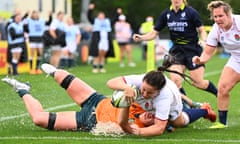 Amy Cokayne of England scores a try during the victory against Australia