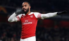 Arsenal’s Alexandre Lacazette celebrates scoring their first goal.