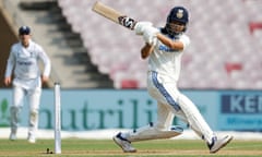 Yastika Bhatia of India plays a shot during day one against England in the women's Test in Mumbai