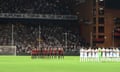 Fans of Italian football club Genoa watched the first 43 minutes of their team's match at home against Empoli in near-silence on Sunday to honour the victims of the motorway bridge collapse which took 43 lives earlier this month.