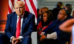 a side-by-side image Donald Trump and audience members at a convention