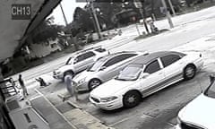 FILE - In this July 19, 2018 file frame from surveillance video released by the Pinellas County Sheriff’s Office, Markeis McGlockton, far left, is shot by Michael Drejka during an altercation in the parking lot of a convenience store in Clearwater, Fla. A Florida sheriff said the case is still under investigation and will be sent to the state attorney. Pinellas County Sheriff Bob Gualtieri acknowledged during a Tuesday, July 31, news conference that the shooting death of McGlockton has grabbed national attention and intensified the debate about Florida’s “stand your ground” law. (Pinellas County Sheriff’s Office via AP, File)