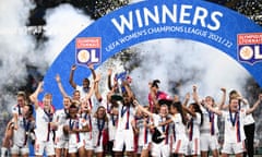 Lyon celebrate after beating Barcelona in last season’s Champions League final.