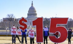 Activists appeal for a $15 minimum wage near the Capitol in Washington DC on 25 February.