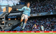 Gabri Veiga celebrates after scoring for Celta against Valladolid in February