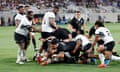 Ardie Savea of All Blacks scores a try during the international Test against Fiji at Snapdragon Stadium in San Diego.