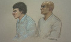 Court artist’s sketch of Anas Abdalla (L) and Mahamuud Diini, who were both found in the back of a lorry trying to leave the UK covertly.