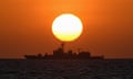 A Chinese navy ship patrols near the China-controlled Scarborough Shoal, in disputed waters of the South China Sea in February 2024.