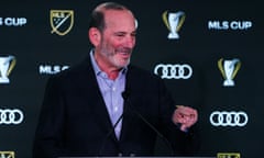 MLS: MLS Cup-State of the League<br>Dec 8, 2023; Columbus, OH, USA; MLS commissioner Don Garber speaks at Lower.com field. Mandatory Credit: John David Mercer-USA TODAY Sports