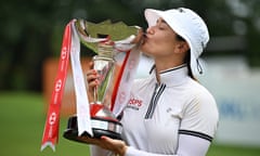 Hannah Green of Australia kisses the trophy after winning the HSBC Women's World Championship.