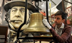 Being Brunel in Bristol Opening<br>Nick Booth, head of collections gives the final polish to the bell of Brunel's Great Western steamship which first set sail in 1838, and at one time the largest passenger ship in the world. The bell is one of 150 artefacts across six galleries in the major new museum Being Brunel in Bristol which celebrates the life of Isambard Kingdom Brunel. The project cost £7.2m and was supported by the Heritage Lottery Fund.