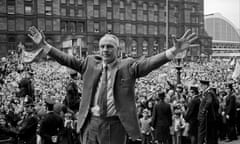 Bill Shankly St George’s Hall plateau, upbeat and defiant in front of thousands of cheering supporters following Liverpool’s narrow defeat to Arsenal in the 1971 FA Cup final.