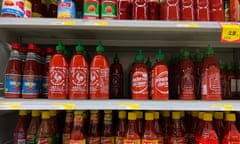 A range of sriracha sauces on shelves at Tong Li Supermarket in Ashfield on 16 June, 2022